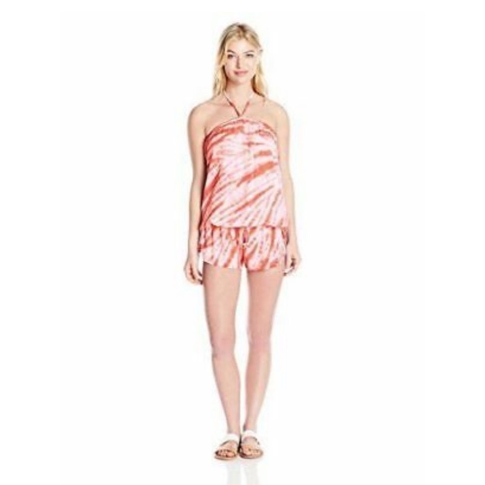 Lucky Brand Orange Tie dye Halter Drawstring Coverup Tropical Punch Color